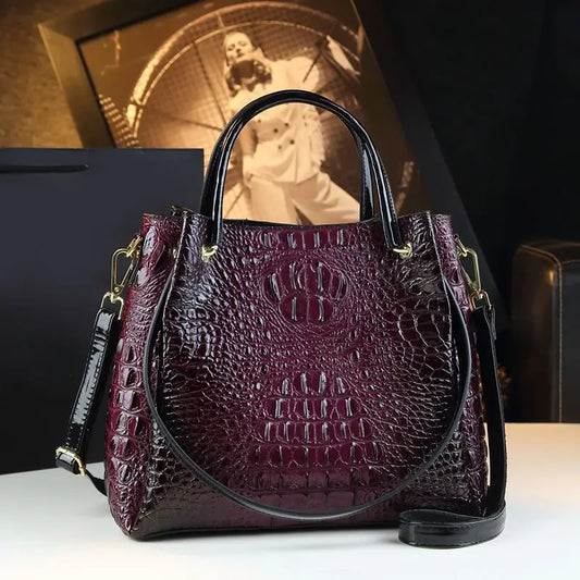 Genuine Leather Women Handbags Fashion Crocodile Print