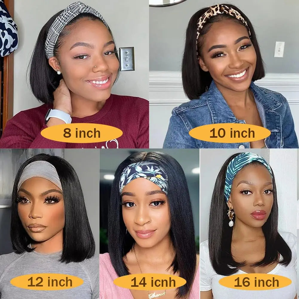 Headband Wigs Human Hair Short Wear Glueless