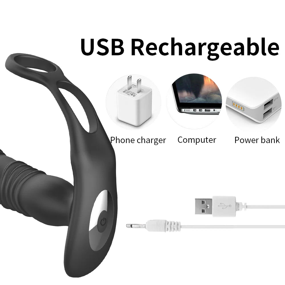 Male Prostate Massager Vibrator Thrusting Anal Plug