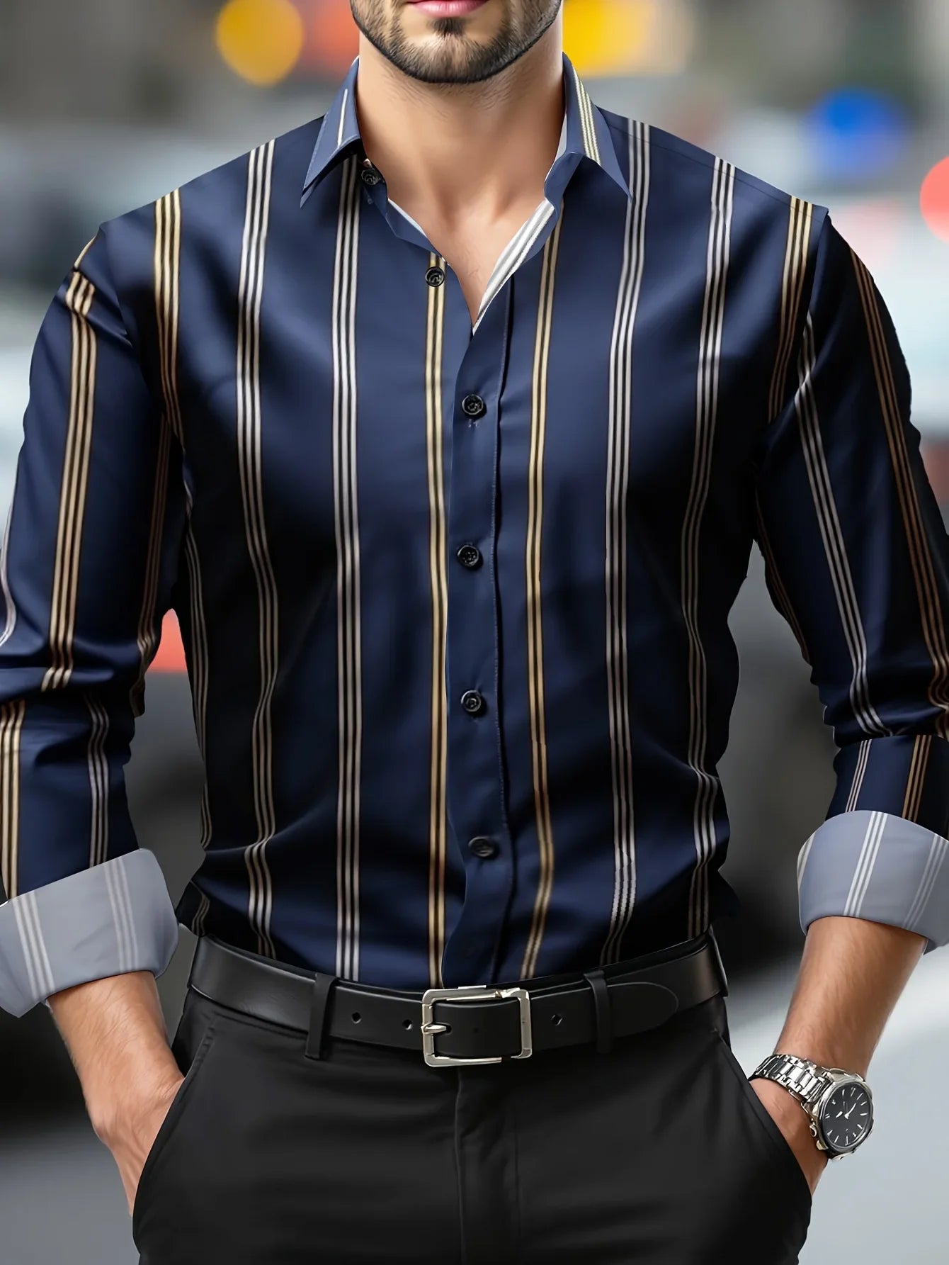 Mens Fashion Long Sleeve Casual Dress Shirt