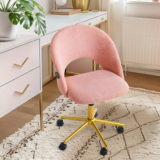 Redlife Velvet Desk Vanity Chair with Gold Wheels