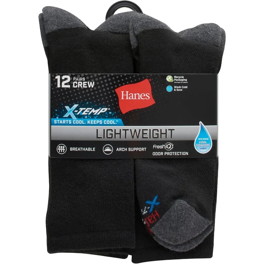 12 Pack Lightweight Crew and Ankle Socks for Men
