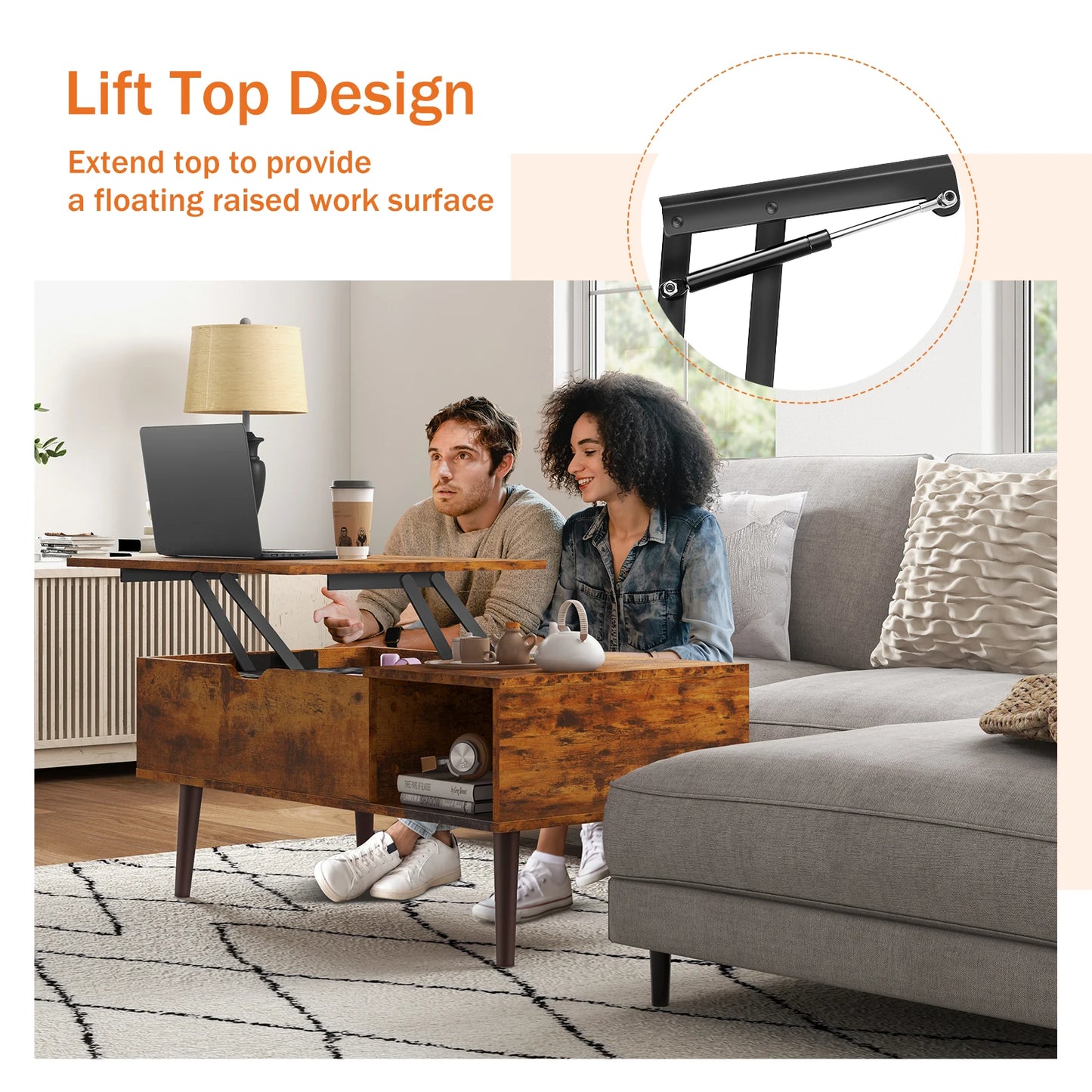JHK Lift Top Coffee Tables Wood Adjustable Storage