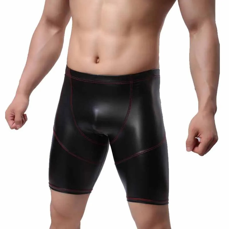 Long Men Faux Leather Boxers Shorts