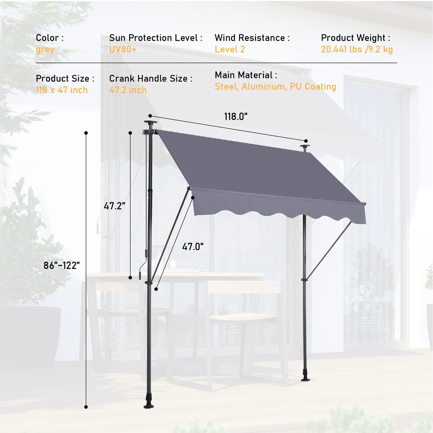 Manual Retractable Awning Outdoor Sun Shade Cover