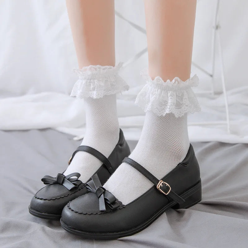 1 Pair Woman Lace Cotton Sweet Ruffle Socks