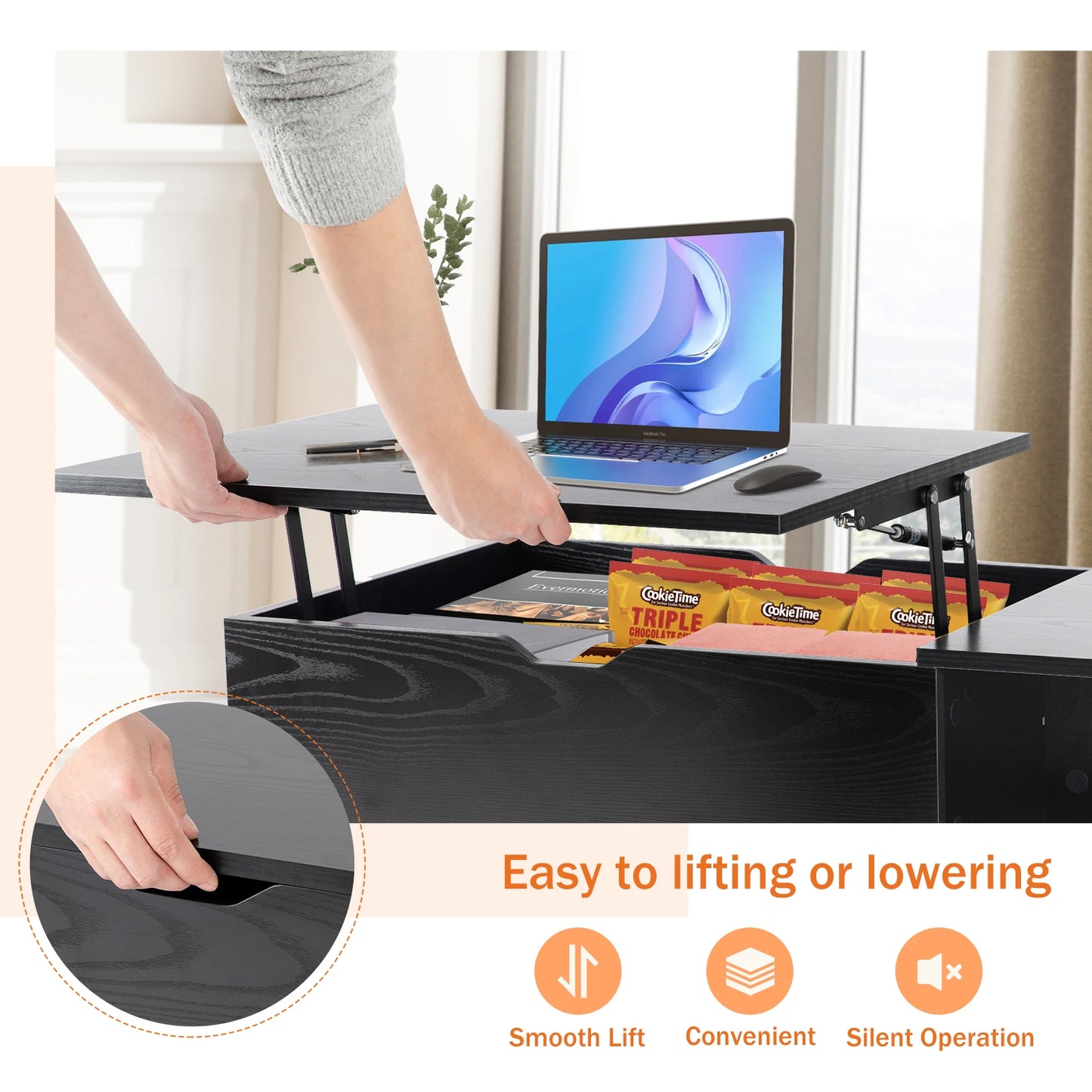 JHK Lift Top Coffee Tables Wood Adjustable Storage