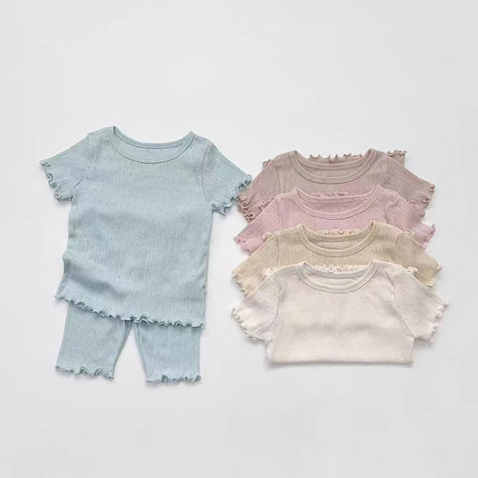 2 Pcs Cotton Breathable Clothes Set Infant Short Sleeve
