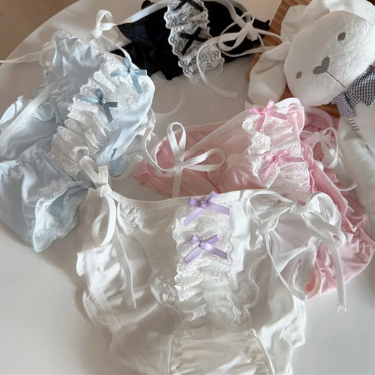 4 Pcs Young Girl Middle Waist  Lace Briefs Underwear Teenage