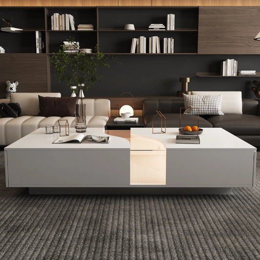 Wide Modern Coffee Table 2 Drawers LED Lights