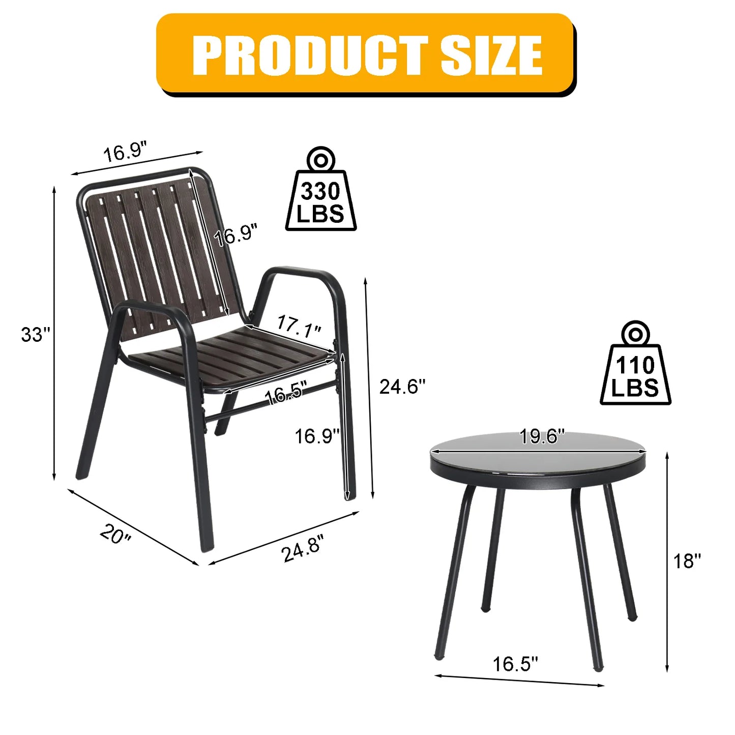 3-Piece Patio Bistro Table, with 2 Stackable Chairs