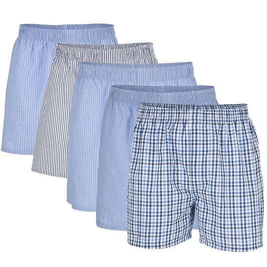 5Pcs Plus Size Men's Boxers Breathable Plaid