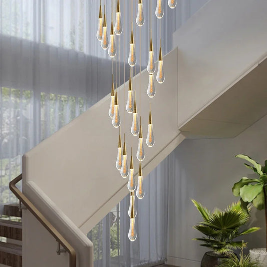 Crystal Tear Drop Chandelier Loft Villa Staircase