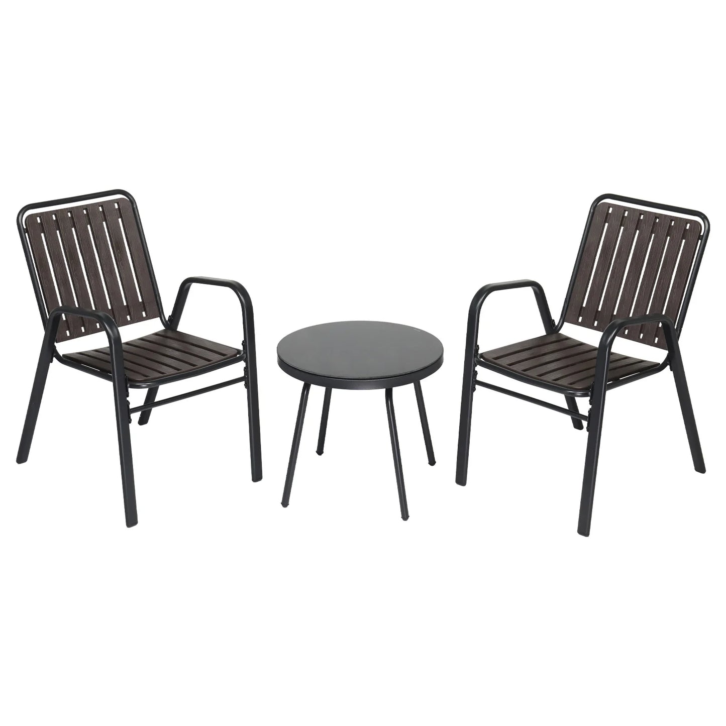 3-Piece Patio Bistro Table, with 2 Stackable Chairs