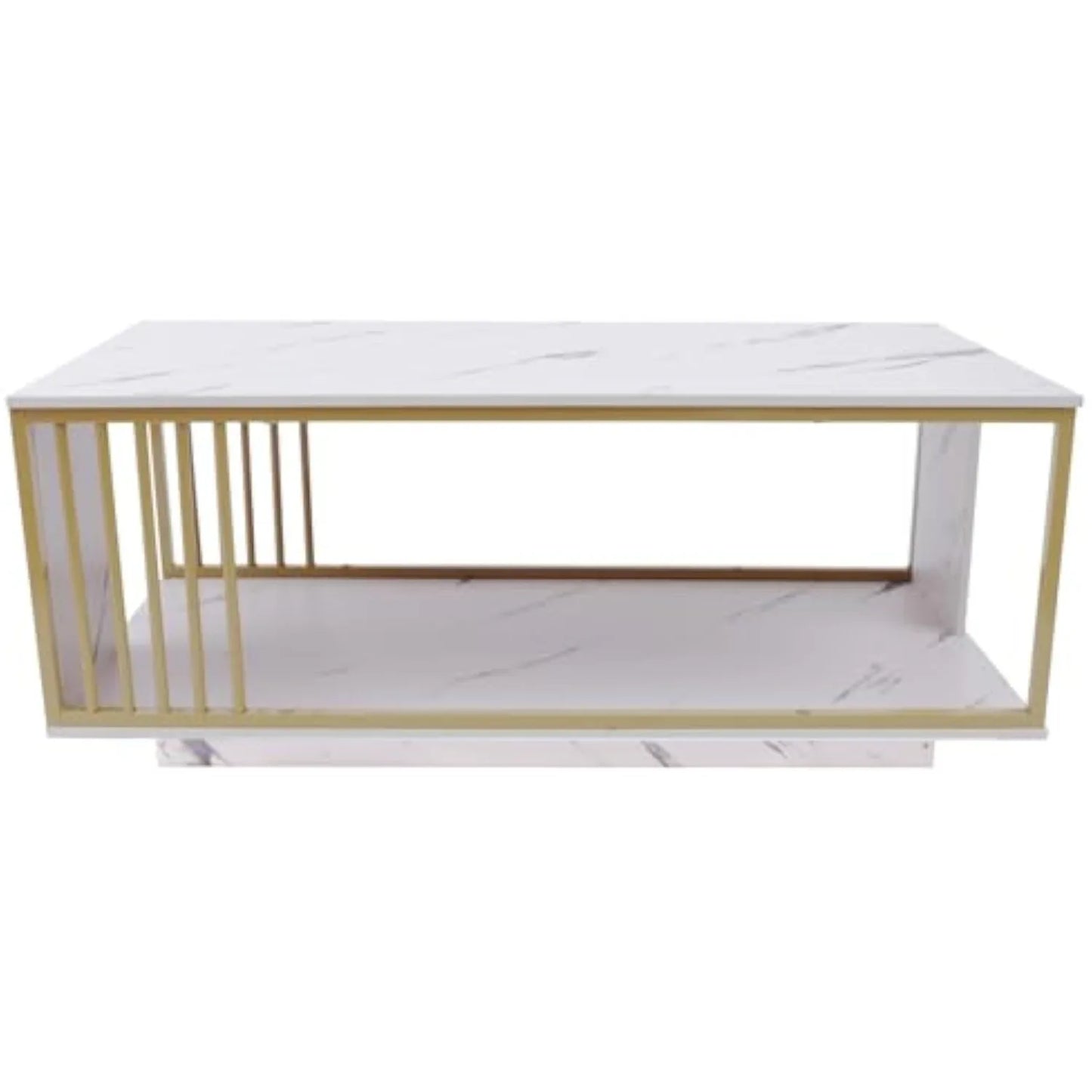 Modern White Marble Veneer Coffee Table, 2 Tier