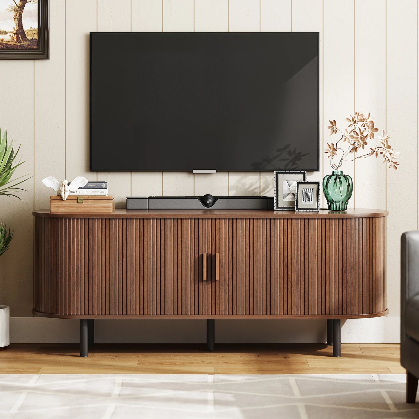 TV Table with Sliding Doors Adjustable Shelves