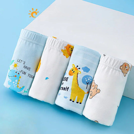 4PCS Boy Cotton Antibacterial Breathable Teenager  Cartoon Briefs