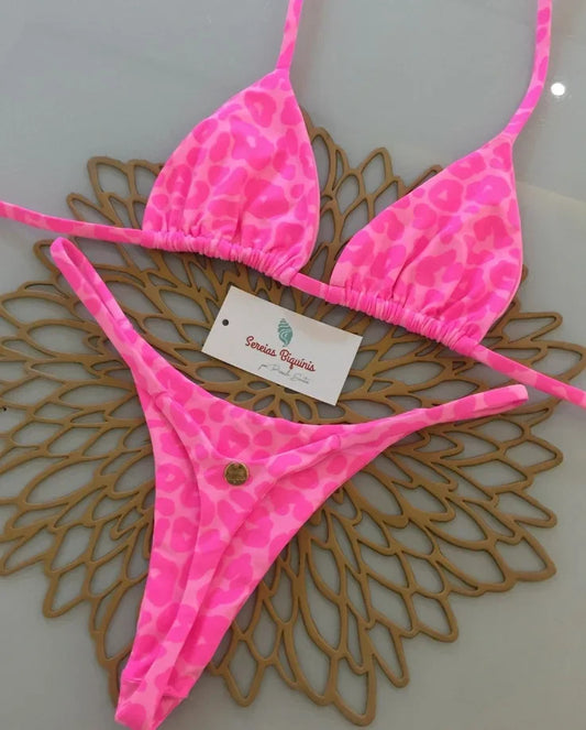 Print Sexy Bikini Sets Halter Lace-up  Beach