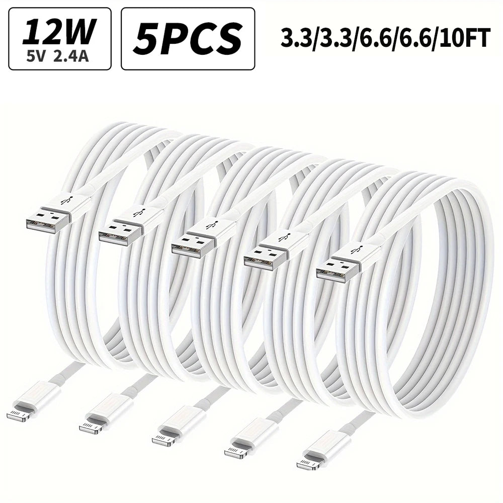 5Packs 10FT Long Lightning Charging Cable For iPhone