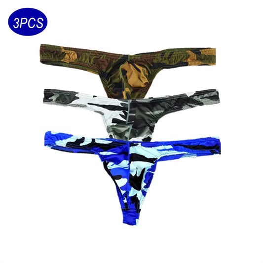 3pcs Sexy Camouflage Men Pouch Thong Plus Size