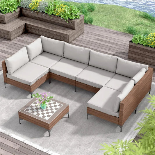 7 Pieces Conversation Sets, Outdoor Sectional Sofa