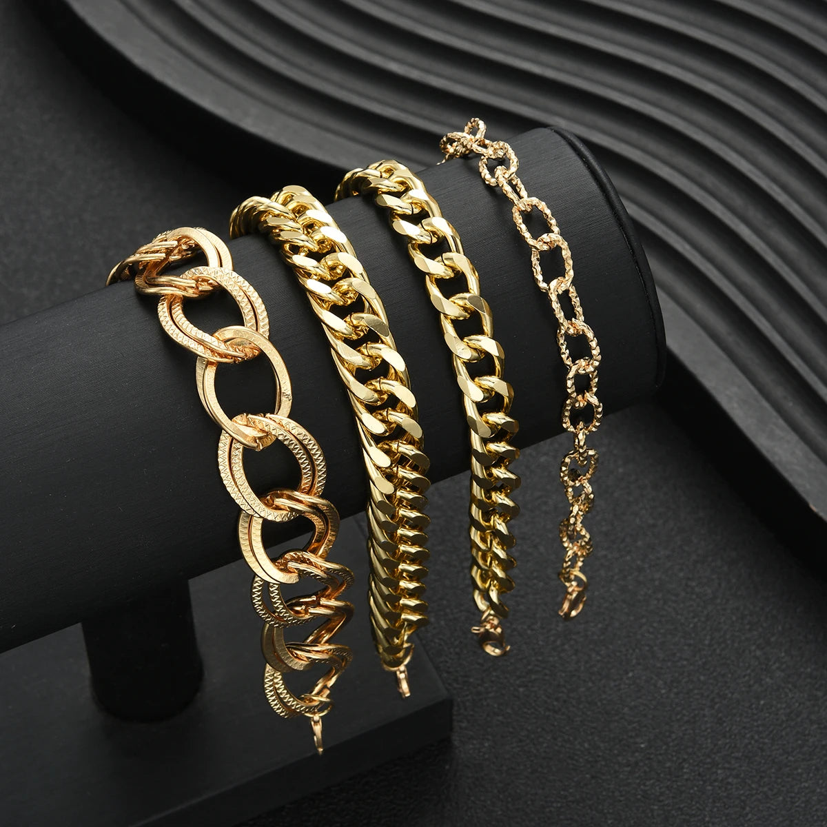 4pcs/Set Minimalist Punk Metal Chunky Chain Bracelet