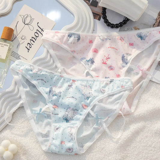 4Pcs Teen Girls Middle Waist Briefs Panties Cartoon