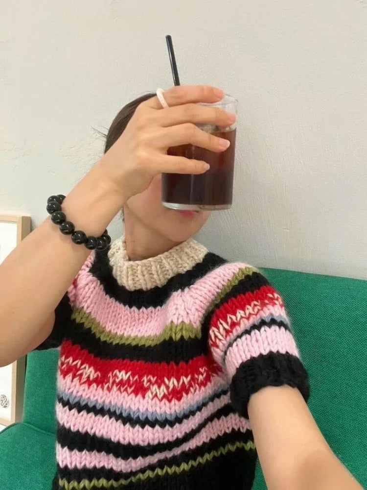 Multicolor Striped Jumper Sweet Rainbow Wool Knit