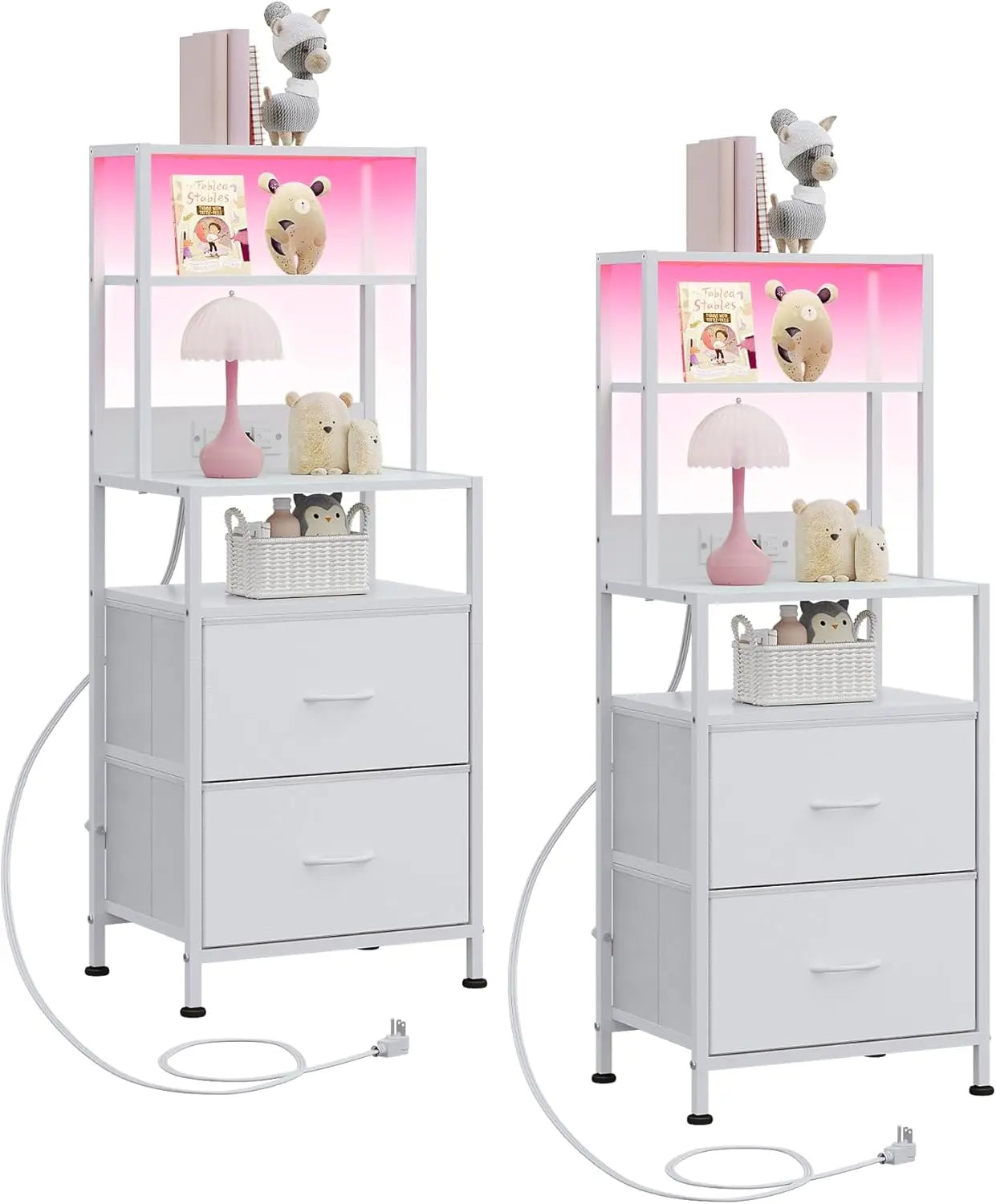 2 Nightstands with Charging Station 2 Drawers