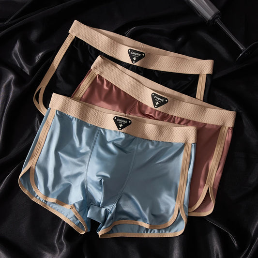 3PCS Luxury Silk Satin-like Men's  Breathable Underwear