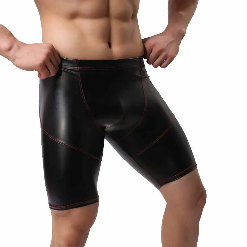 Long Men Faux Leather Boxers Shorts