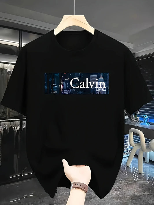Men's Calvin Pattern Casual Round Neck T shirt