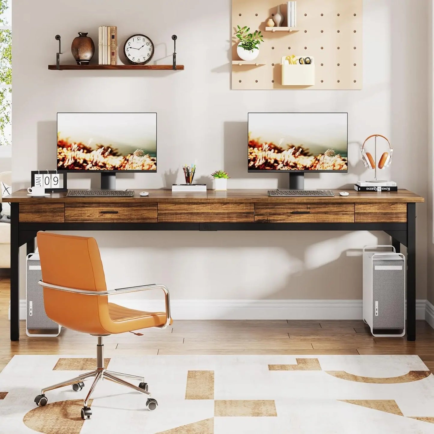 Double Long Desk with 2 Drawers, Office Table