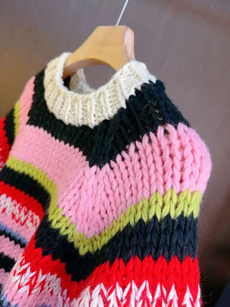 Multicolor Striped Jumper Sweet Rainbow Wool Knit