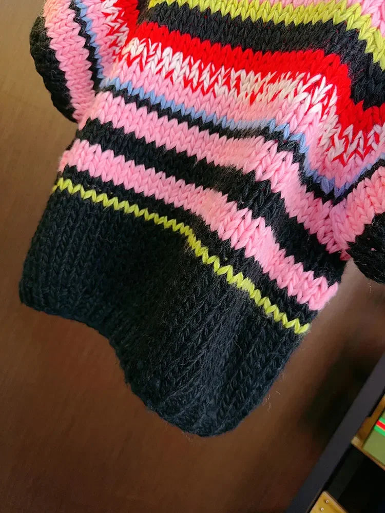 Multicolor Striped Jumper Sweet Rainbow Wool Knit
