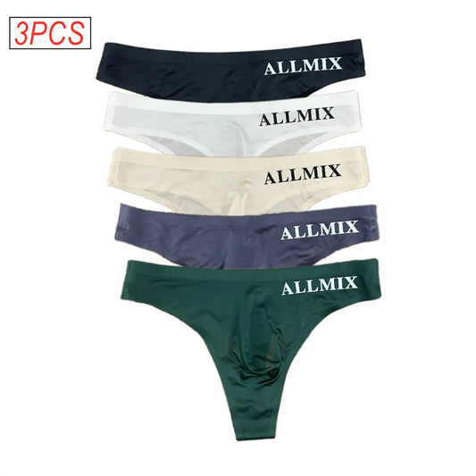 3pcs Sexy Thong Silk Bulge Pouch G-string