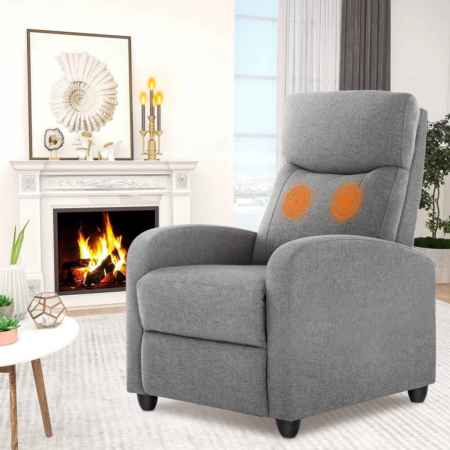 Recliner Chair, Massage, Fabric Adjustable Modern Padded