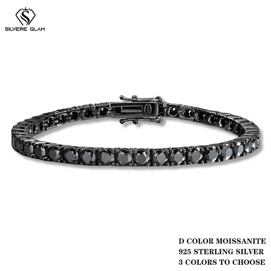 Black Moissanite Tennis Bracelet Full Diamond Sterling