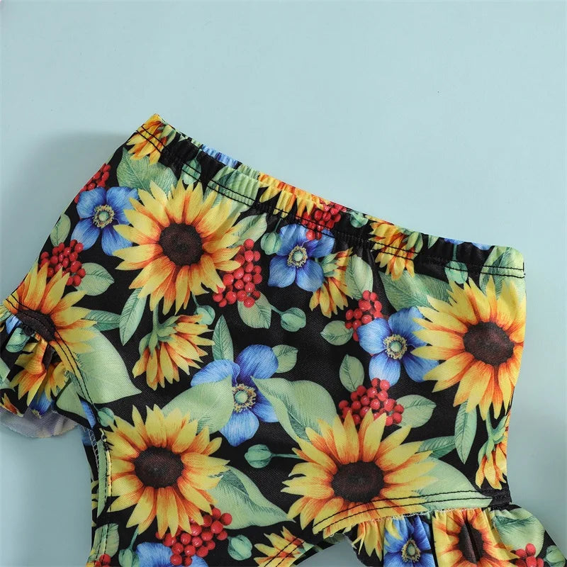 2pcs Bikini Sets Halter Bowknot Tops Floral Ruffle
