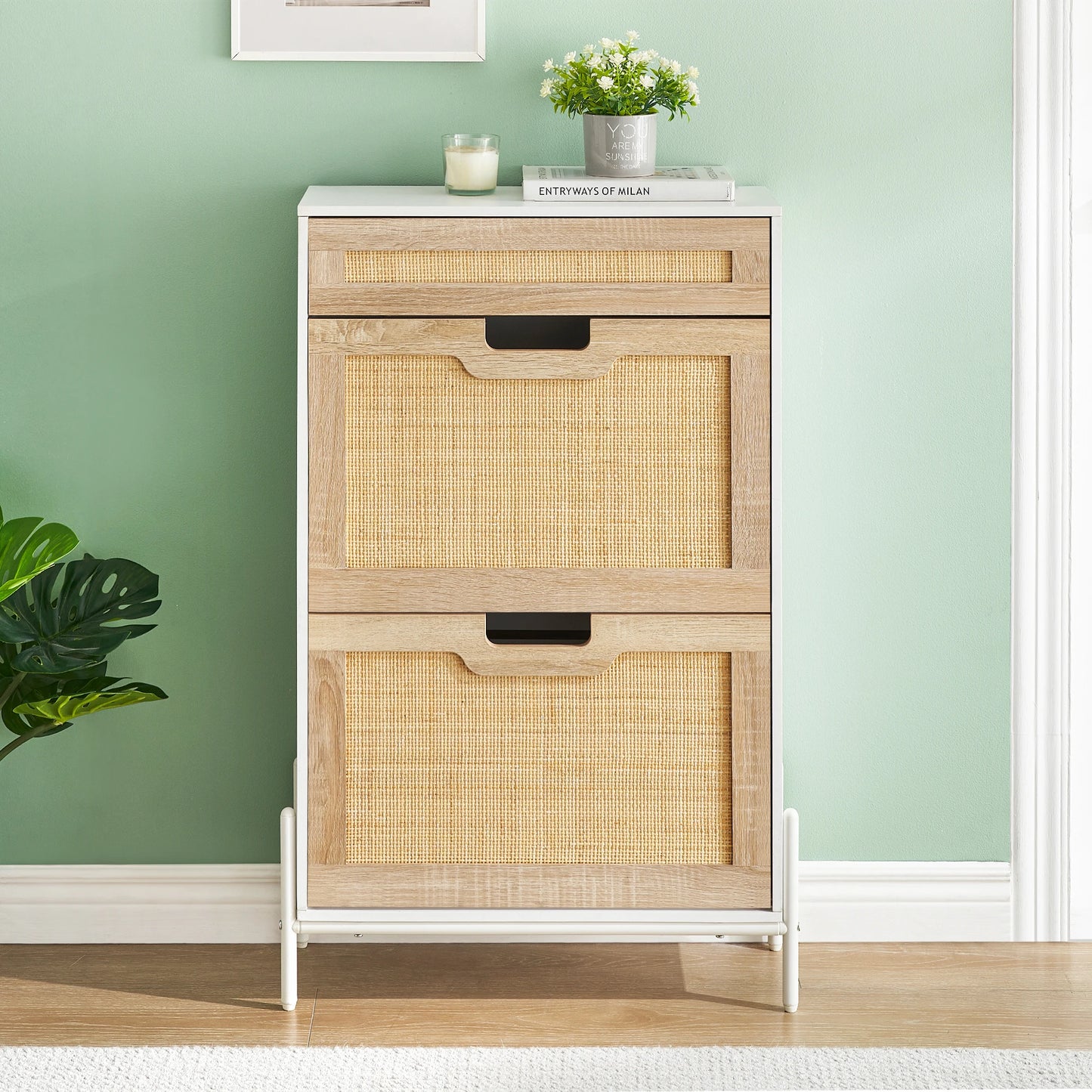Freestanding Shoe Rack Storage Cabinet With Metal Legs