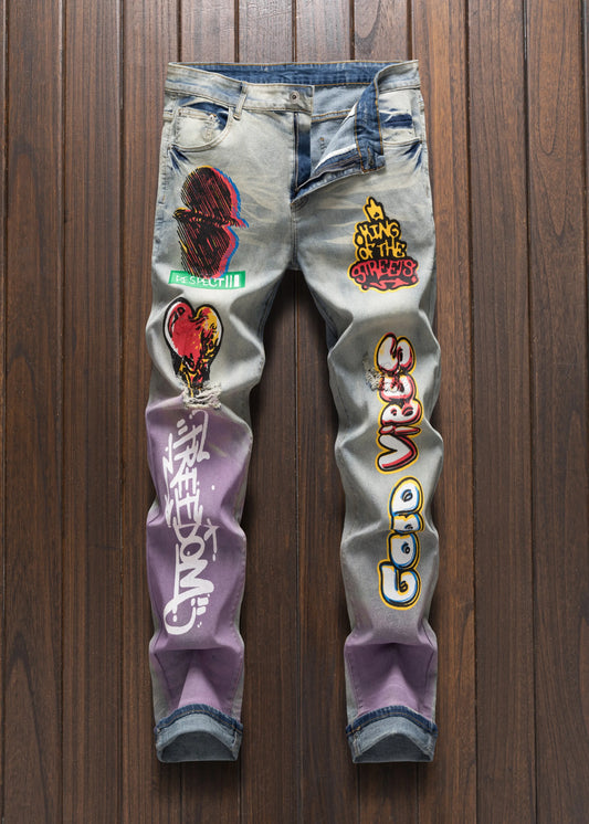 Men's street casual printed  fashionable slim vintage