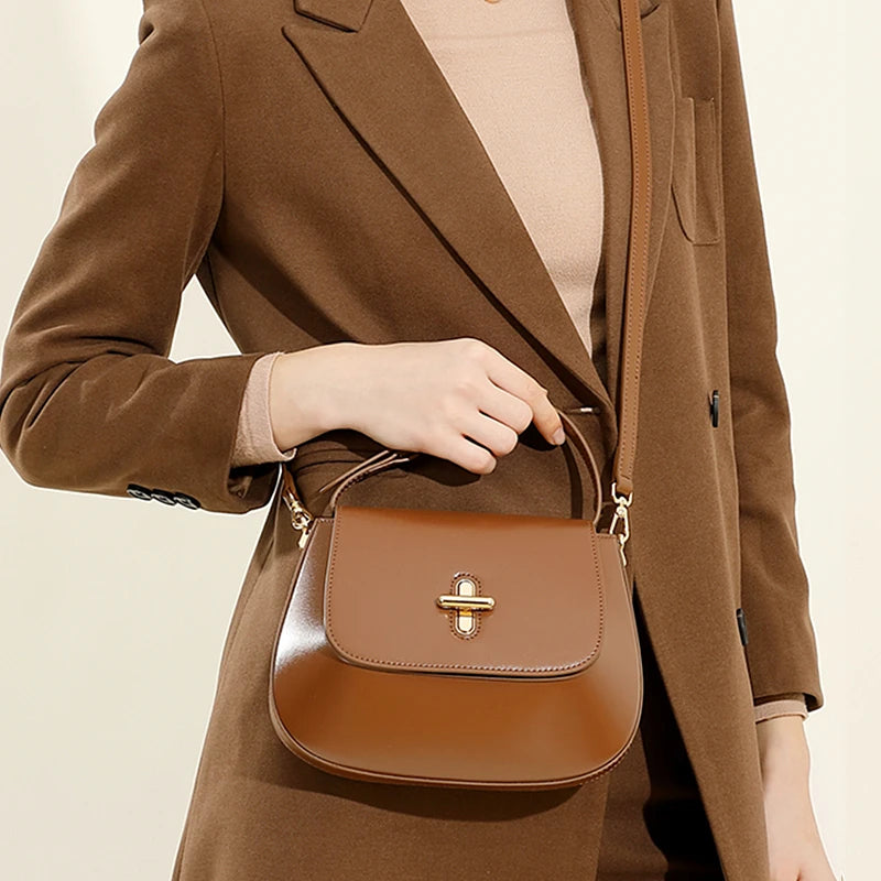 Hifashion Luxury Genuine Leather Saddle Shoulder Crossbody
