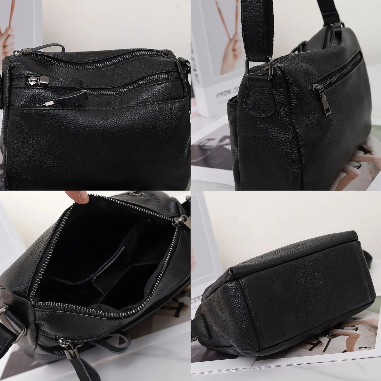 Women's Genuine Leather Crossbody Bag, Organizer Tote,
