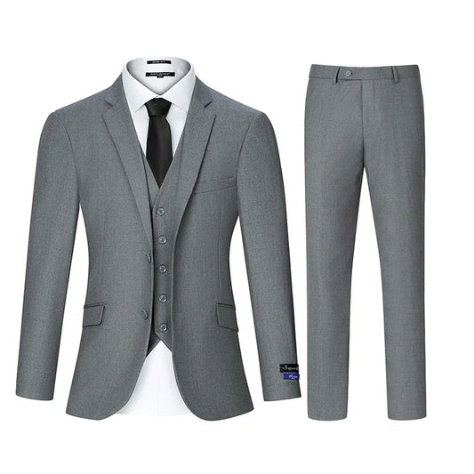 3pcs Men's Classic Solid Color Suit Regular Fit