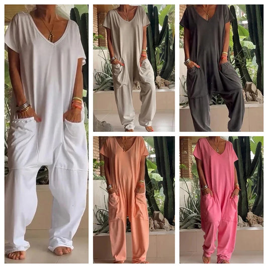 Women's Solid Color Casual Baggy Pocket Romper