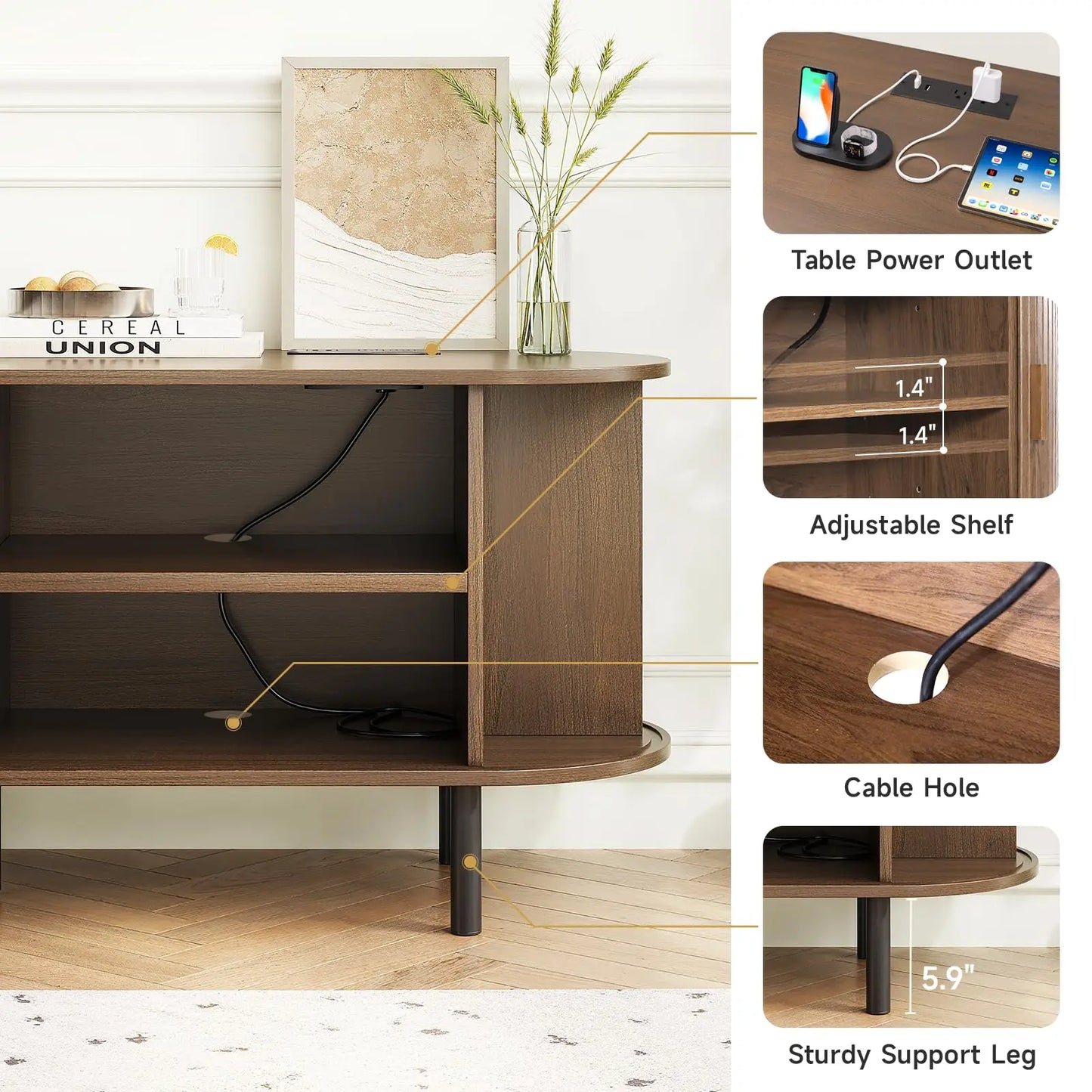 TV Table with Sliding Doors Adjustable Shelves