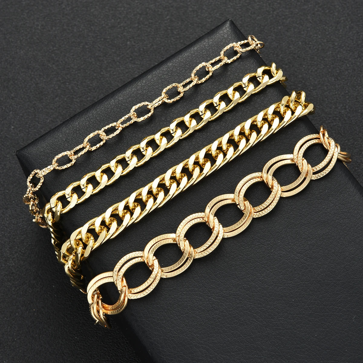 4pcs/Set Minimalist Punk Metal Chunky Chain Bracelet
