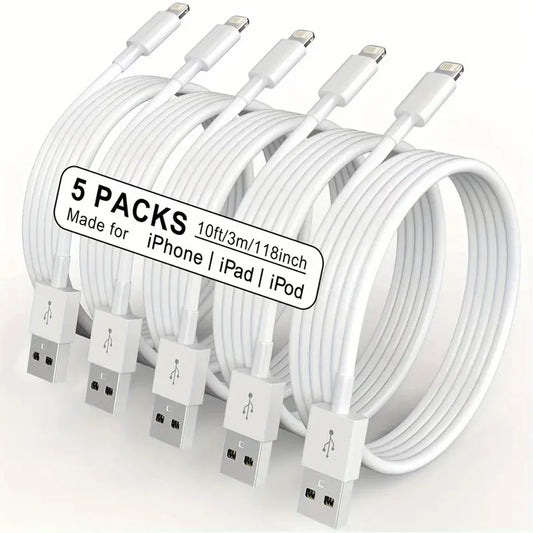 5Packs 10FT Long Lightning Charging Cable For iPhone