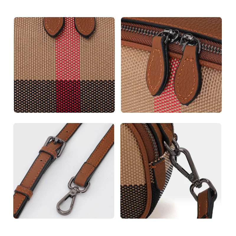 Canvas Cowhide Material, Aidrani's Brown Checkered Bag