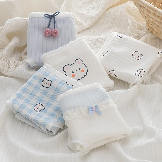 6 Pcs Young Teenager Girl Underwear Cotton Middle Waist Briefs